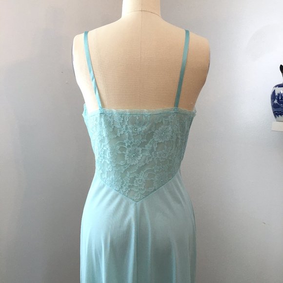 Vintage 50s Robin's Egg Blue Lace Full Slip, NWT, 34" Bust, Slip Dress - Picture 7 of 16